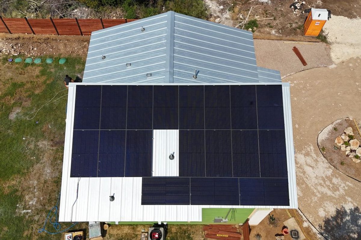 Drone shot of a finished solar installation