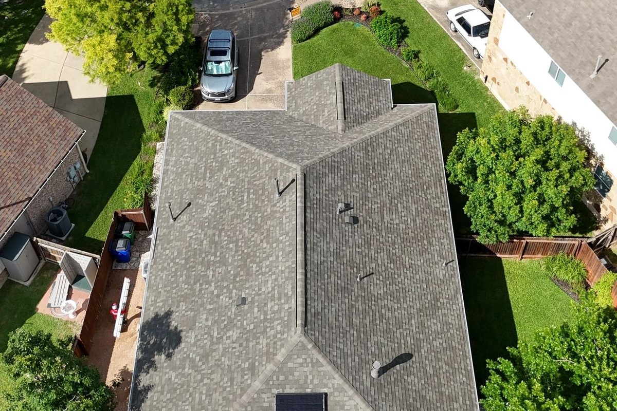 Aerial view of a Central Texas roof ready for solar work