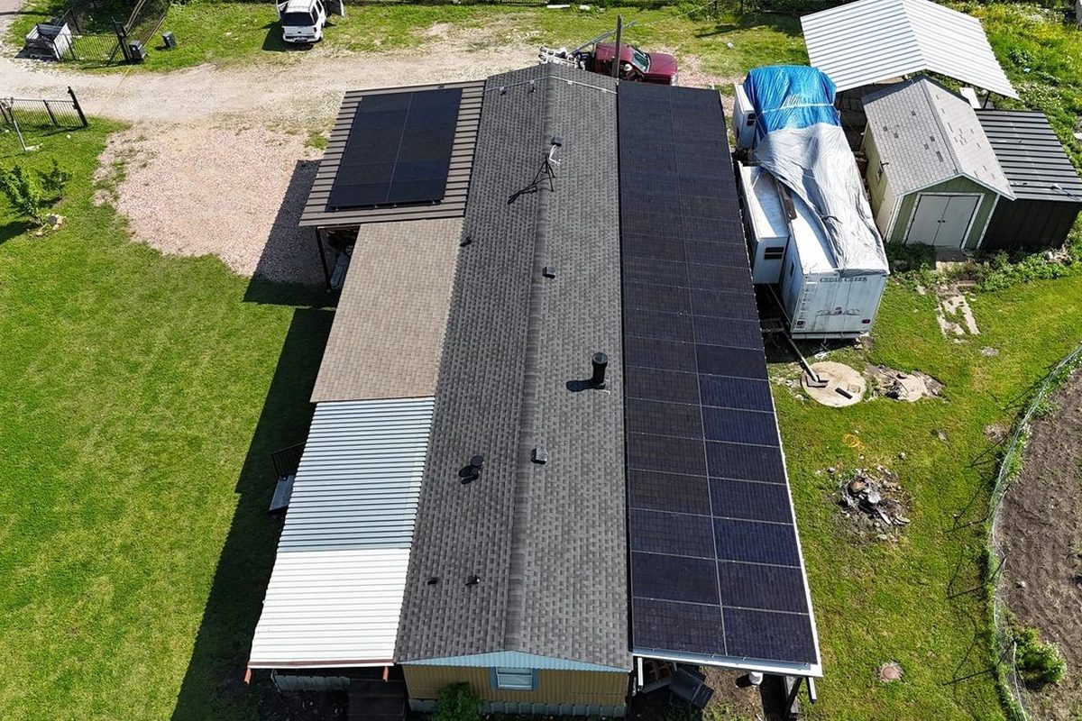 Aerial view of a completed solar array